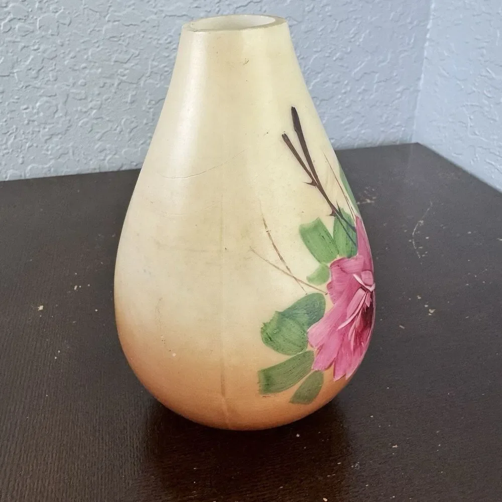 Vintage Milk Glass Ceramic Lamp Shade Hand Painted Roses On The Vine